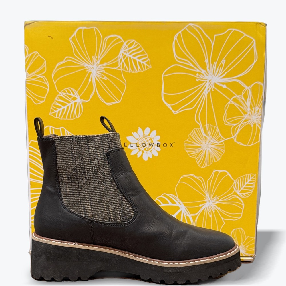 Yellow Box Ankle Boots Idela Chelsea Lug Sole Black Platform Womens 7